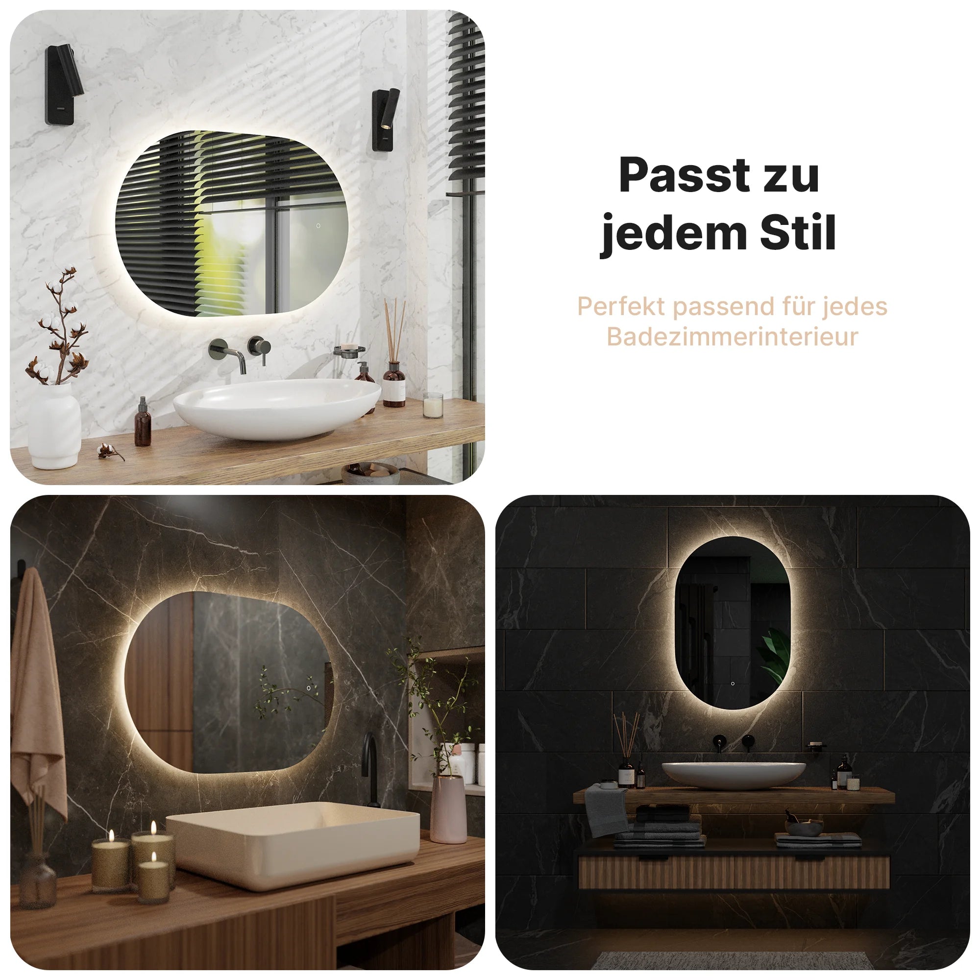Badezimmerspiegel - Oval - 90x60cm - Rahmenlos - Vorbestellen