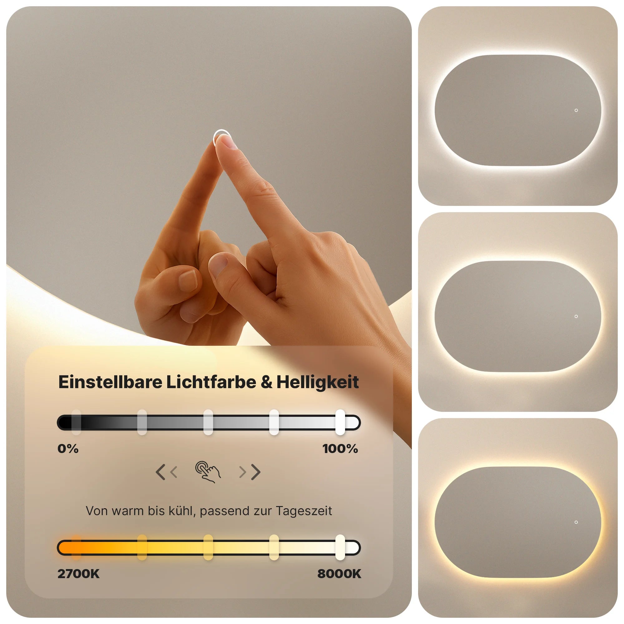 Badezimmerspiegel - Oval - 90x60cm - Rahmenlos - Vorbestellen