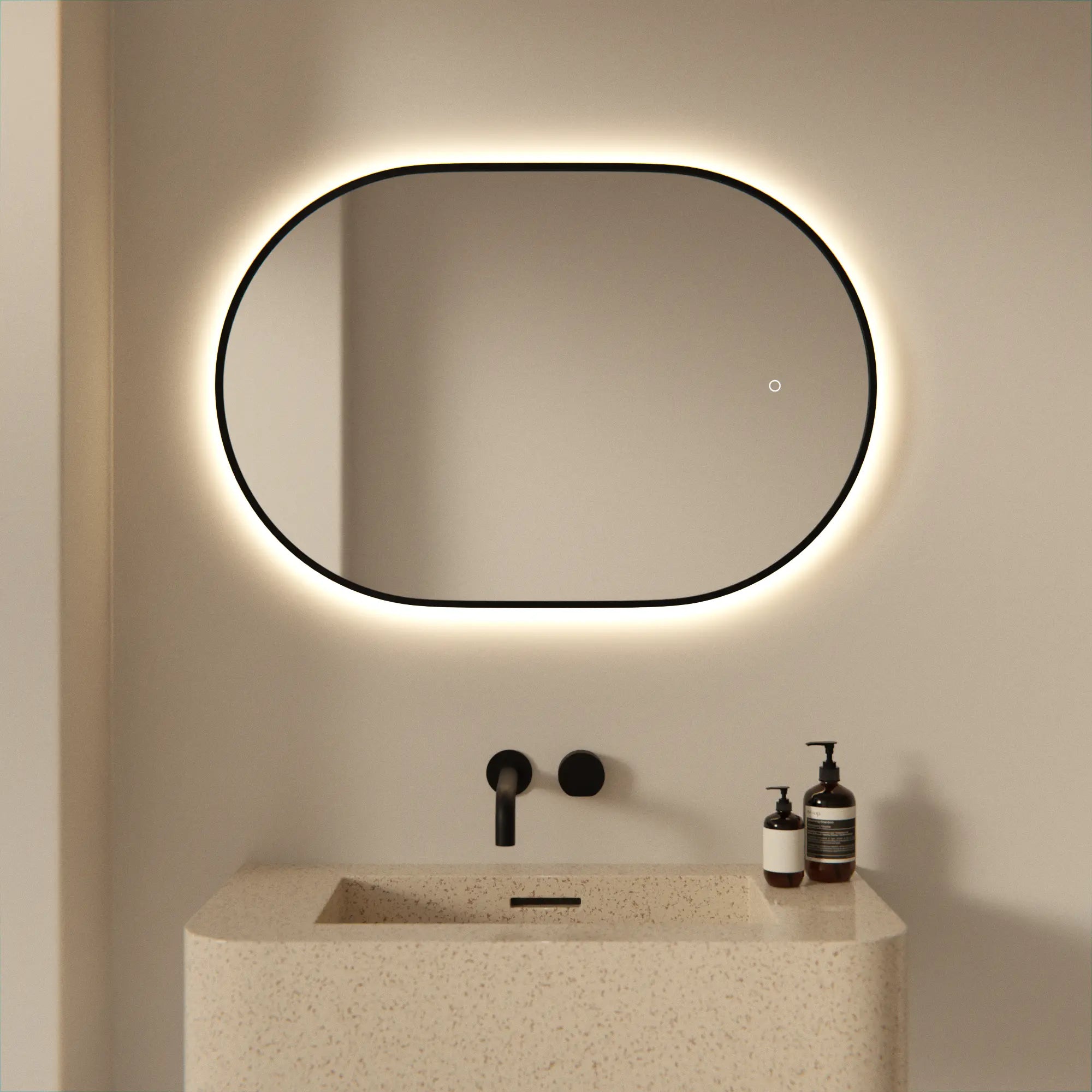 Badezimmerspiegel - 90x60cm - Schwarzer Rahmen - Oval