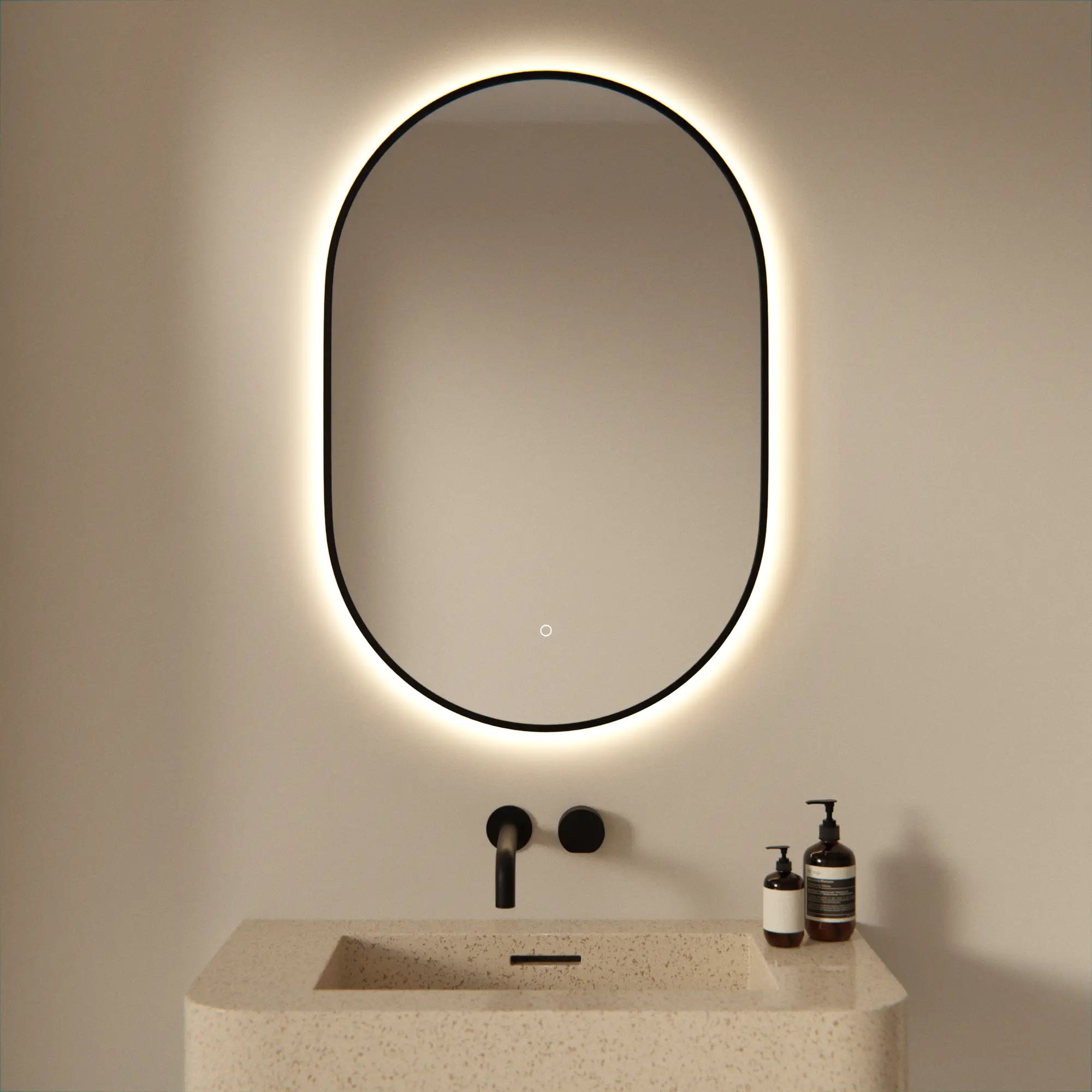 Badezimmerspiegel - 90x60cm - Schwarzer Rahmen - Oval