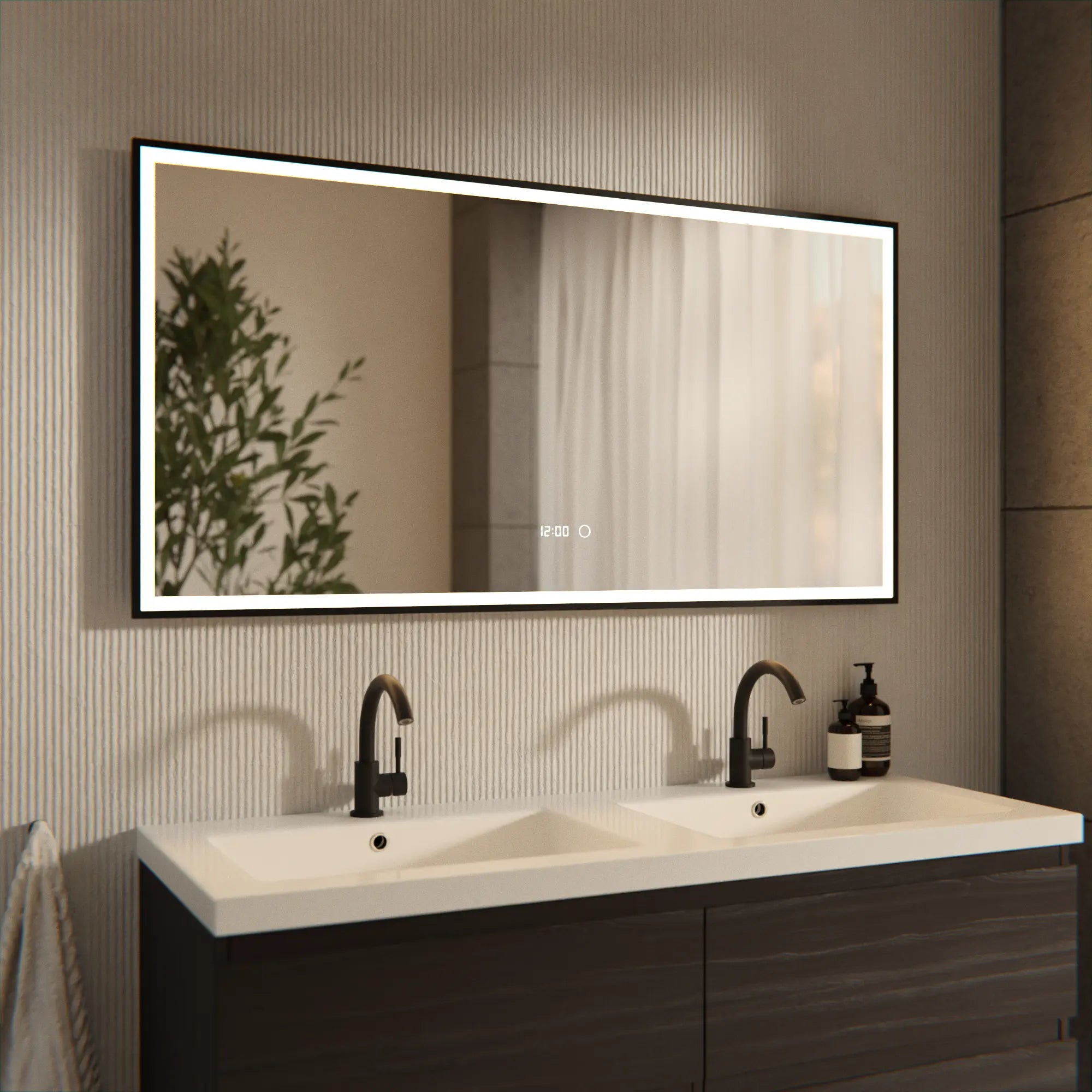 Badezimmerspiegel - 120x60 - Rechteckig - Schwarzer Rahmen