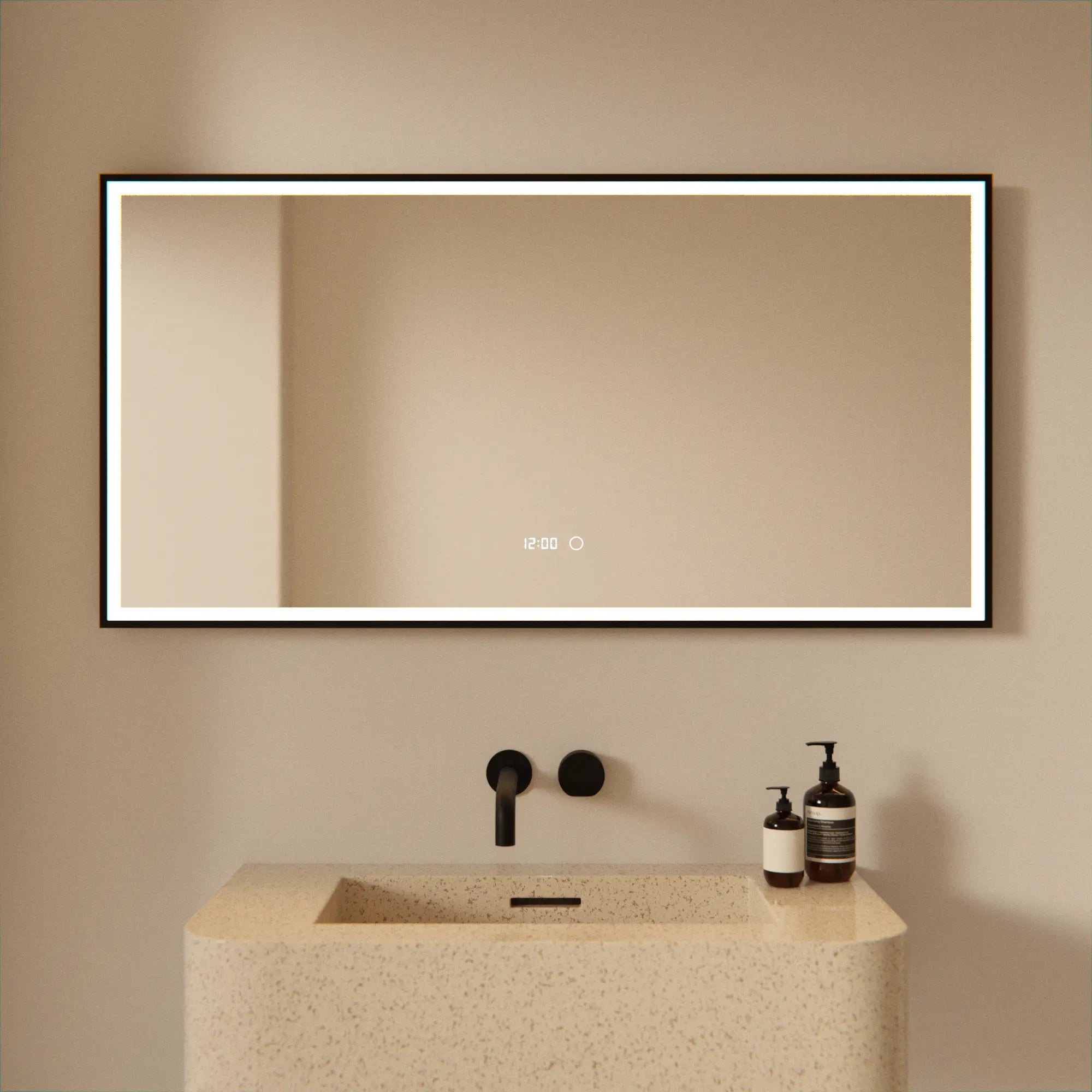 Badezimmerspiegel - 120x60 - Rechteckig - Schwarzer Rahmen