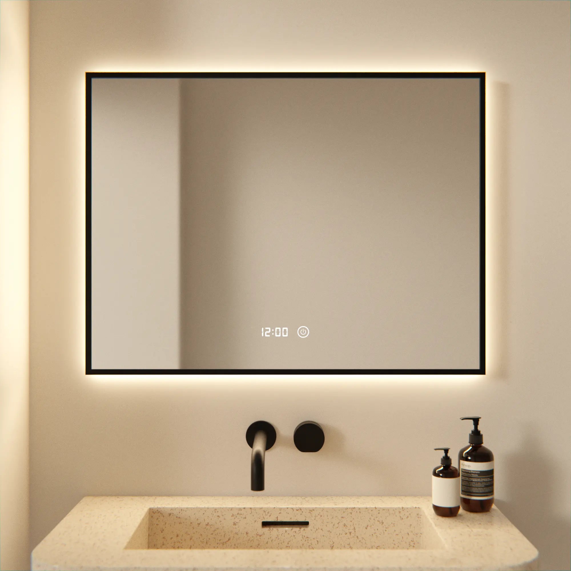 Badezimmerspiegel – 80x60 cm – Schwarzer Rahmen - Rechteck