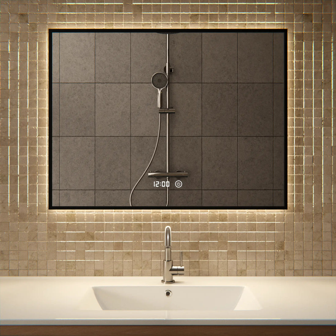 Badezimmerspiegel – 80x60 cm – Schwarzer Rahmen - Rechteck