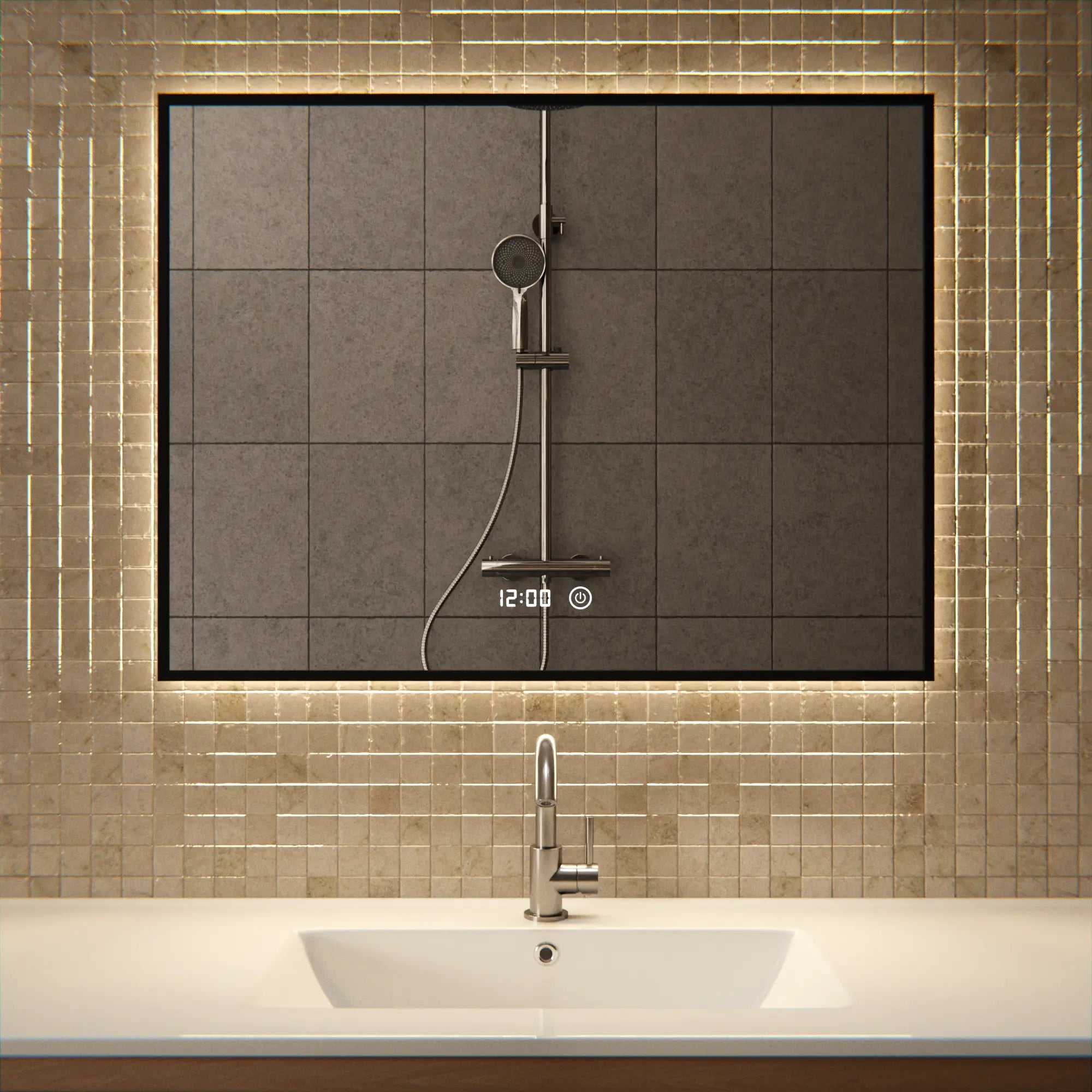 Badezimmerspiegel – 80x60 cm – Schwarzer Rahmen - Rechteck