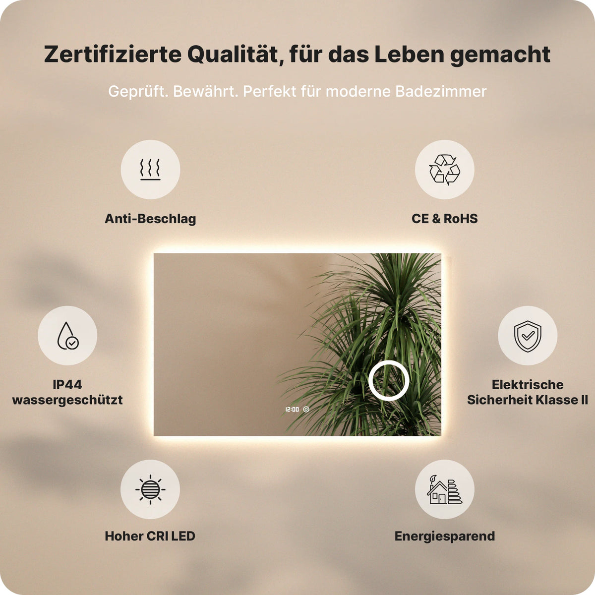 Rechteckiger Badezimmerspiegel – 110x70 cm – Rechteckig – Rahmenlos