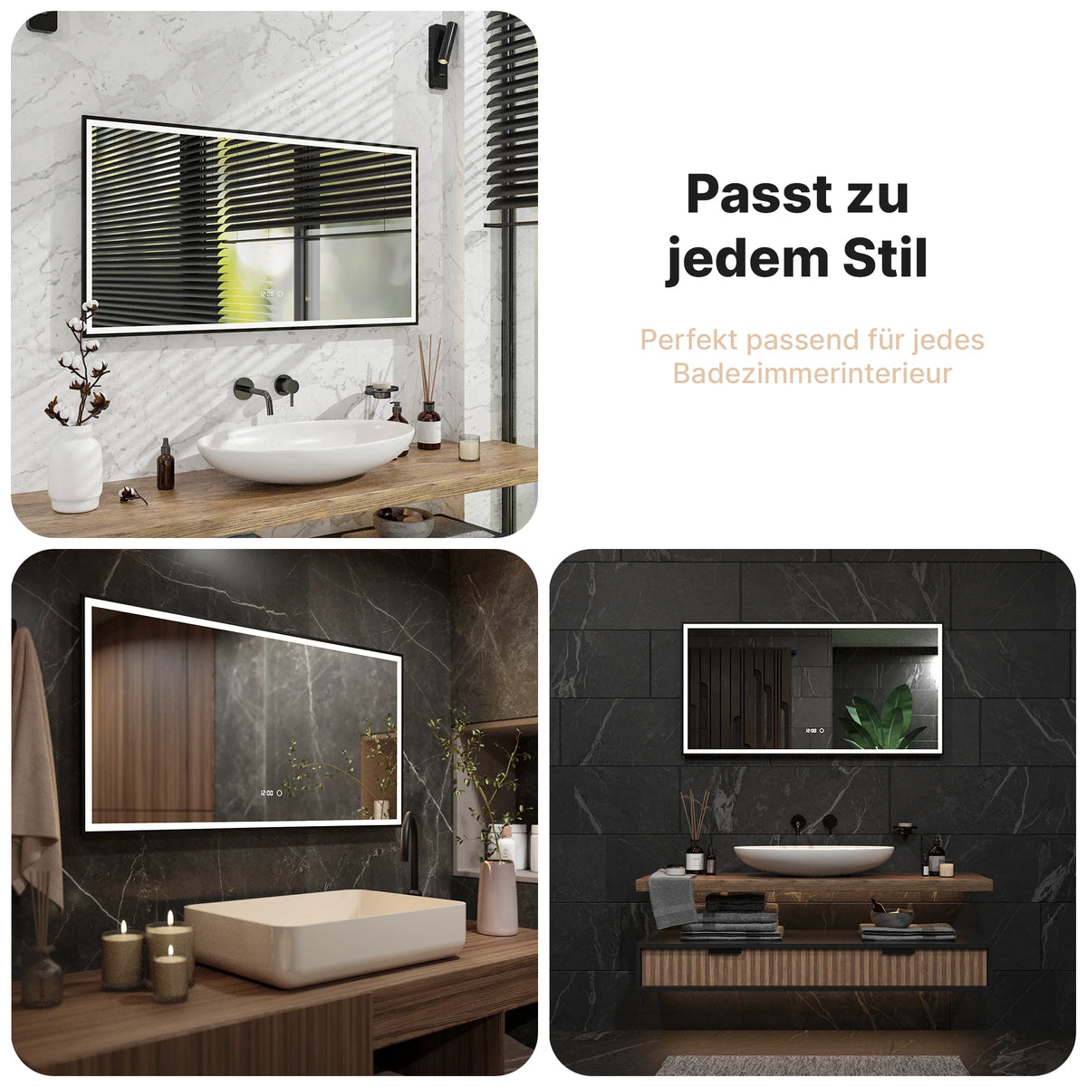 Badezimmerspiegel - 120x60 - Rechteckig - Schwarzer Rahmen - Vorbestellen