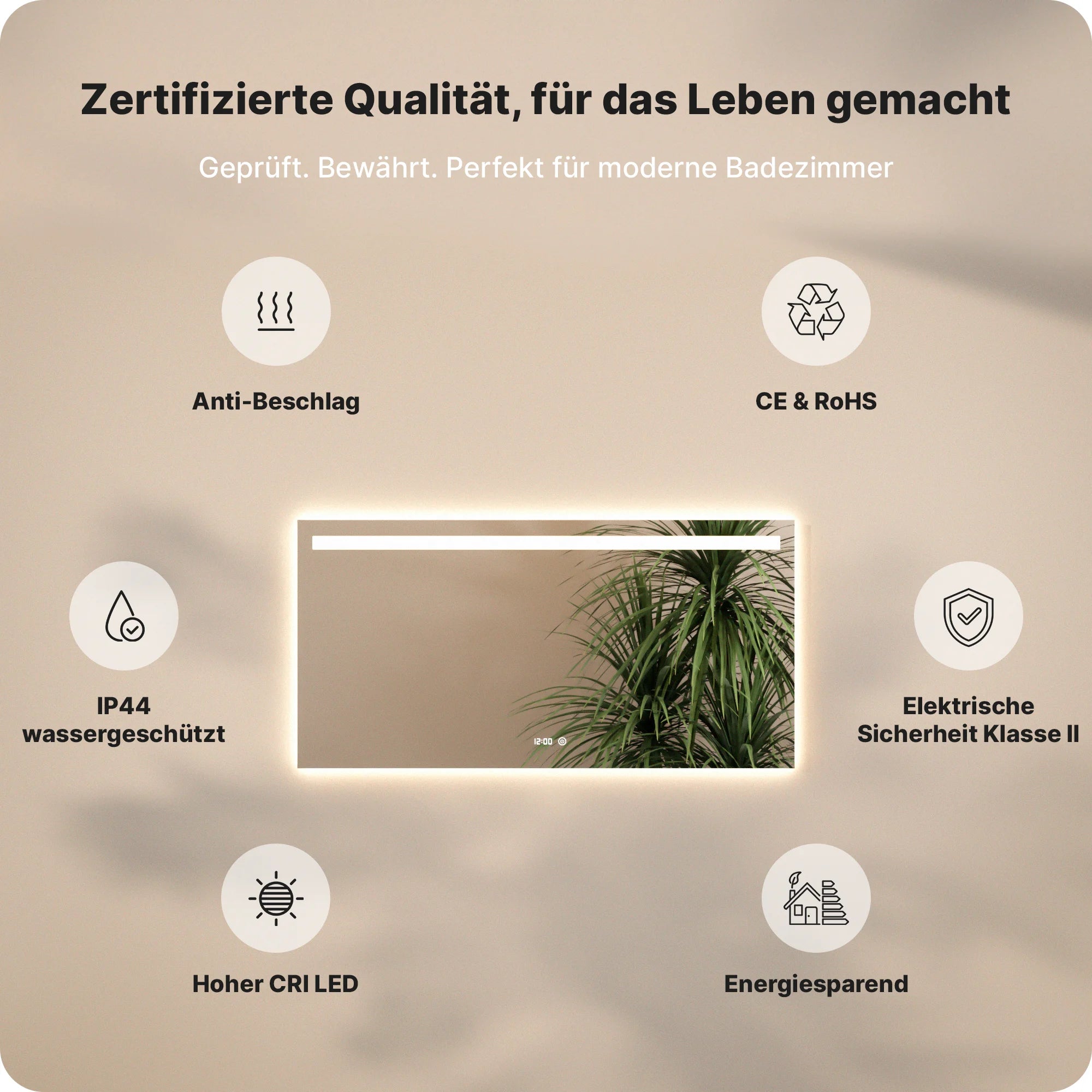 Badezimmerspiegel – 120x60 cm – Rahmenlos - Rechteck - Vorbestellen