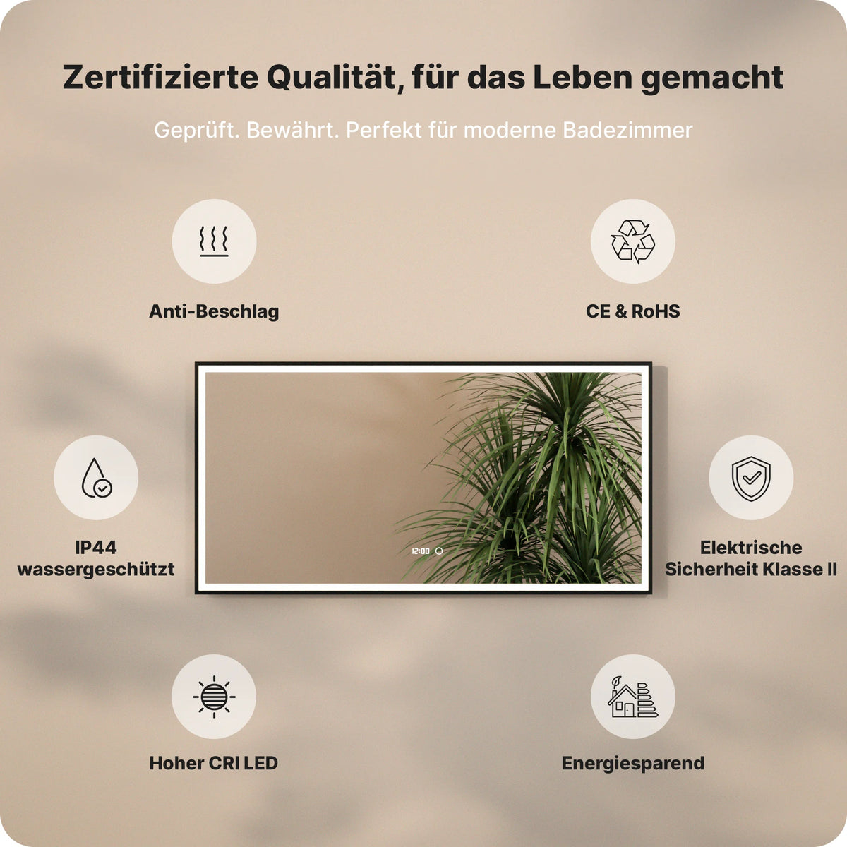 Badezimmerspiegel - 120x60 - Rechteckig - Schwarzer Rahmen - Vorbestellen