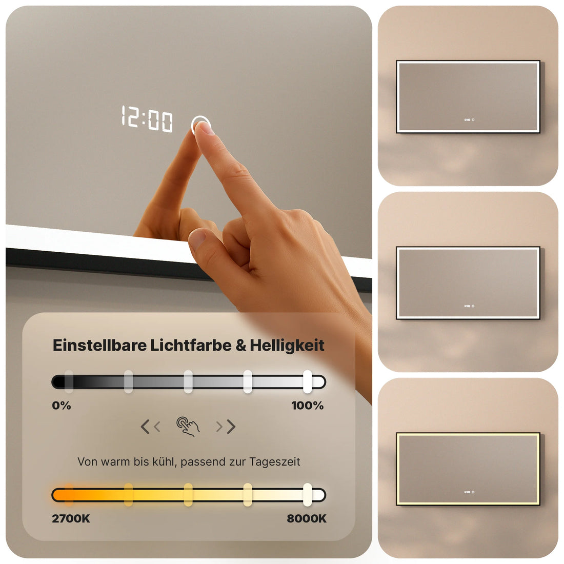 Badezimmerspiegel - 120x60 - Rechteckig - Schwarzer Rahmen - Vorbestellen