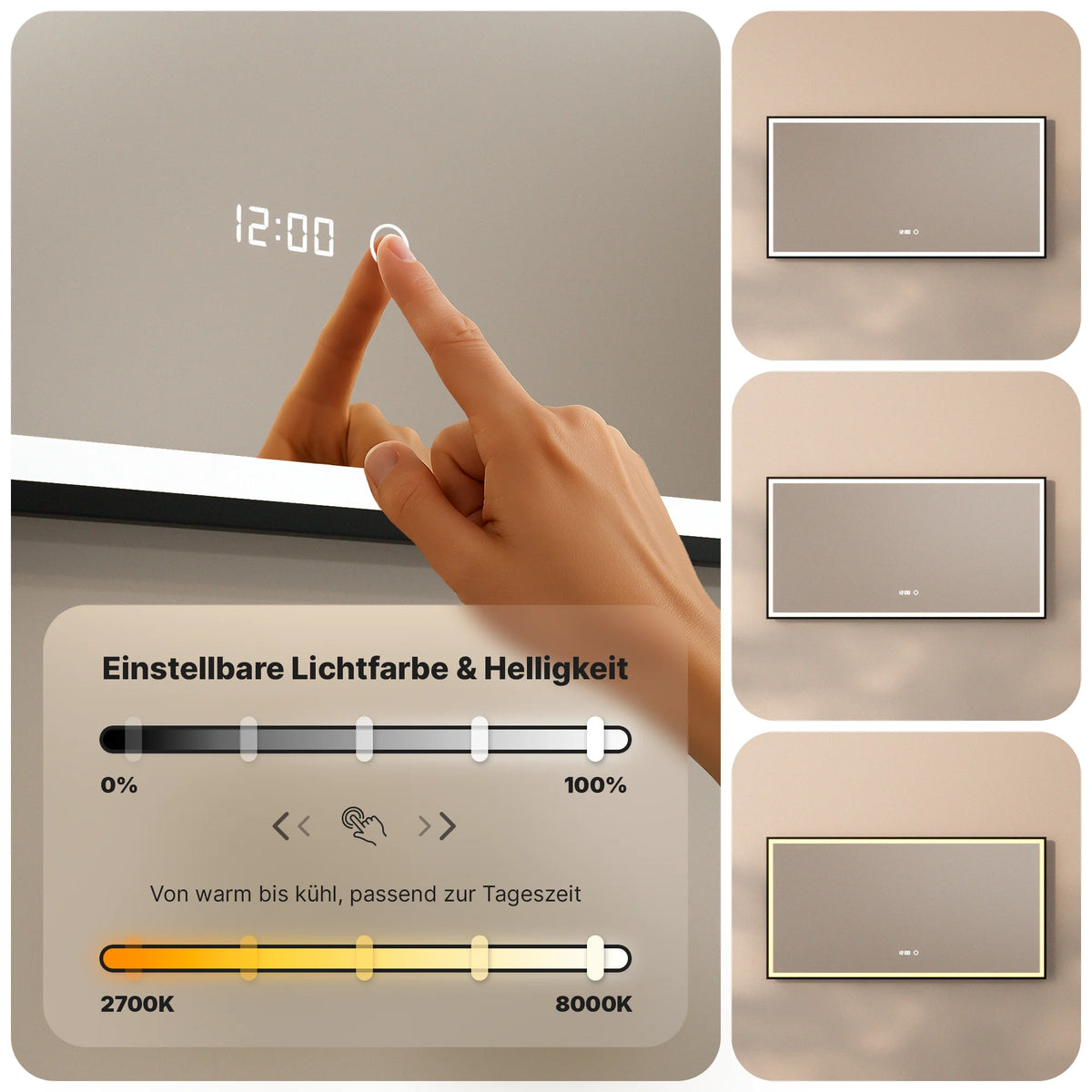 Badezimmerspiegel - 120x60 - Rechteckig - Schwarzer Rahmen - Vorbestellen