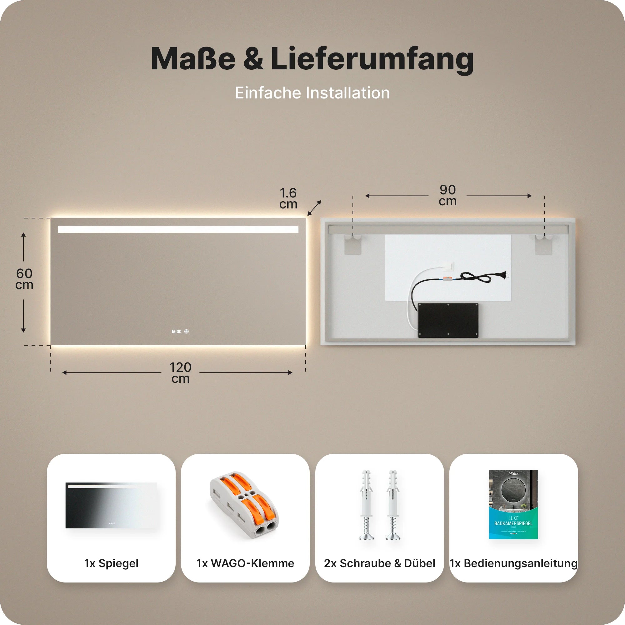 Badezimmerspiegel – 120x60 cm – Rahmenlos - Rechteck - Vorbestellen