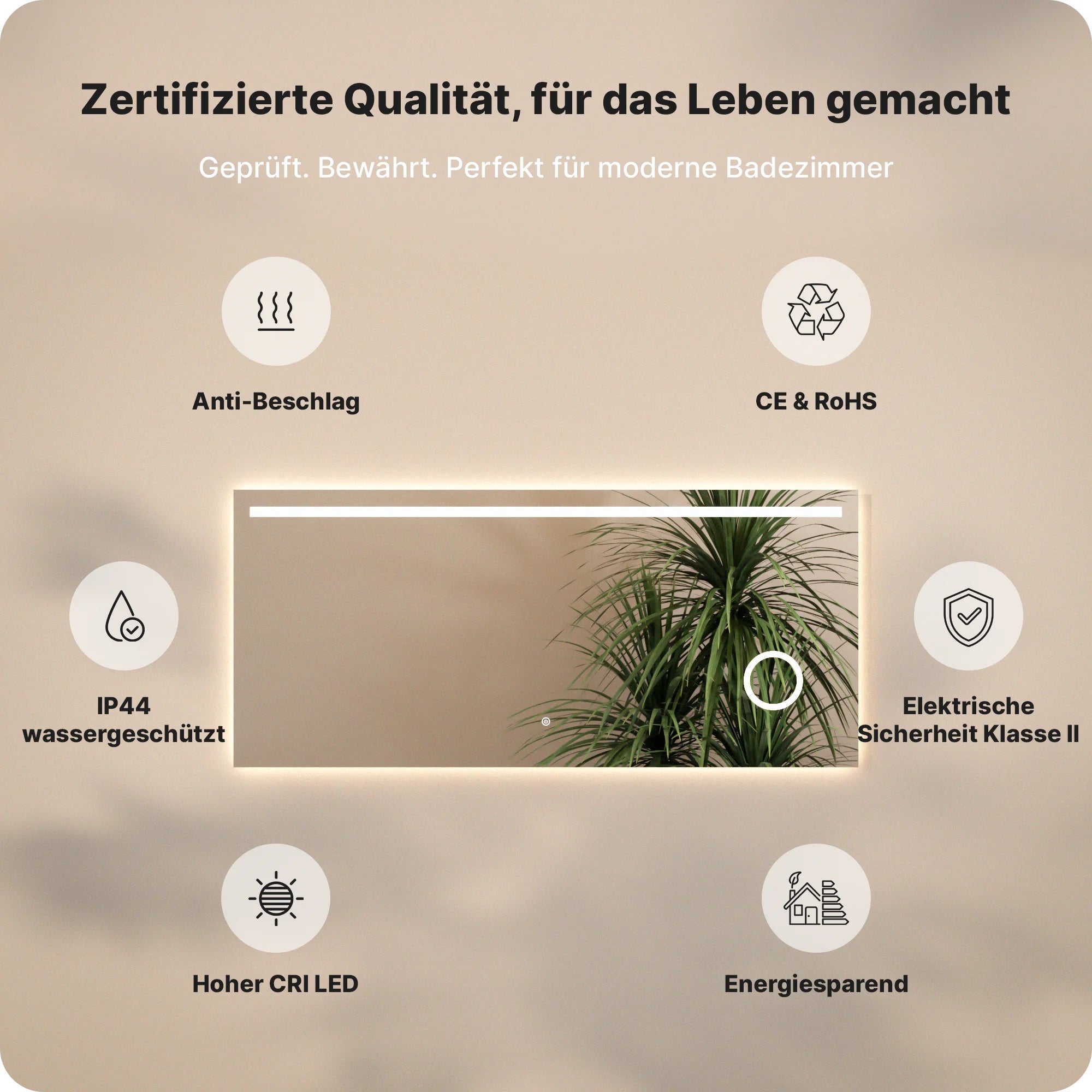 Badezimmerspiegel Rechteck – 180x80 cm – Rahmenlos