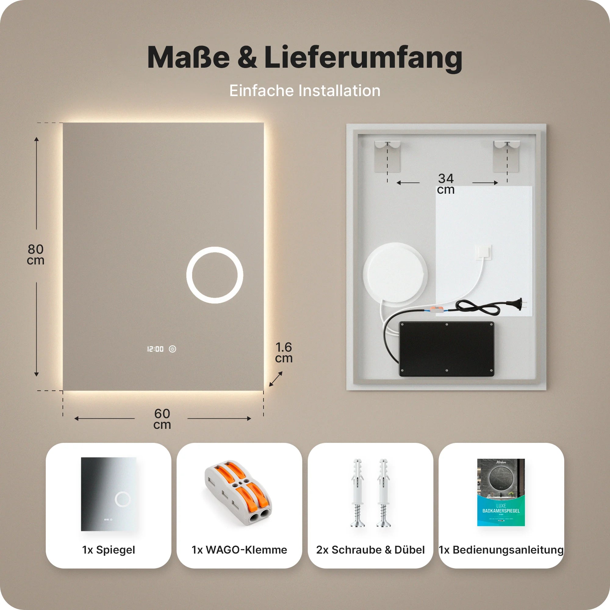 Badezimmerspiegel – 60x80 cm – Rahmenlos - Rechteck - Vorbestellen