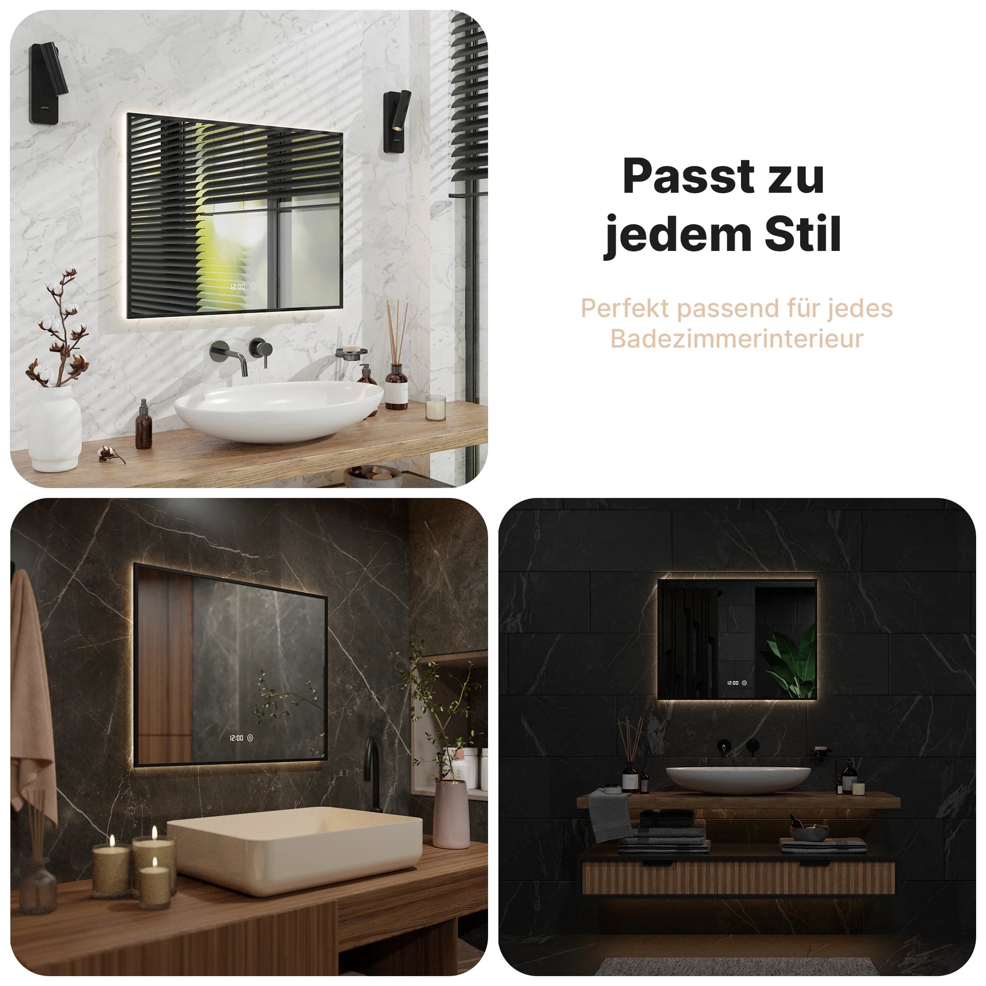 Badezimmerspiegel – 80x60 cm – Schwarzer Rahmen - Rechteck