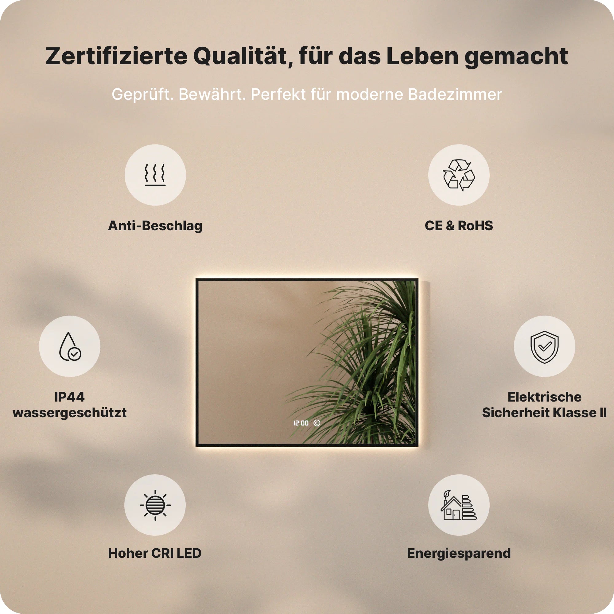 Badezimmerspiegel – 80x60 cm – Schwarzer Rahmen - Rechteck