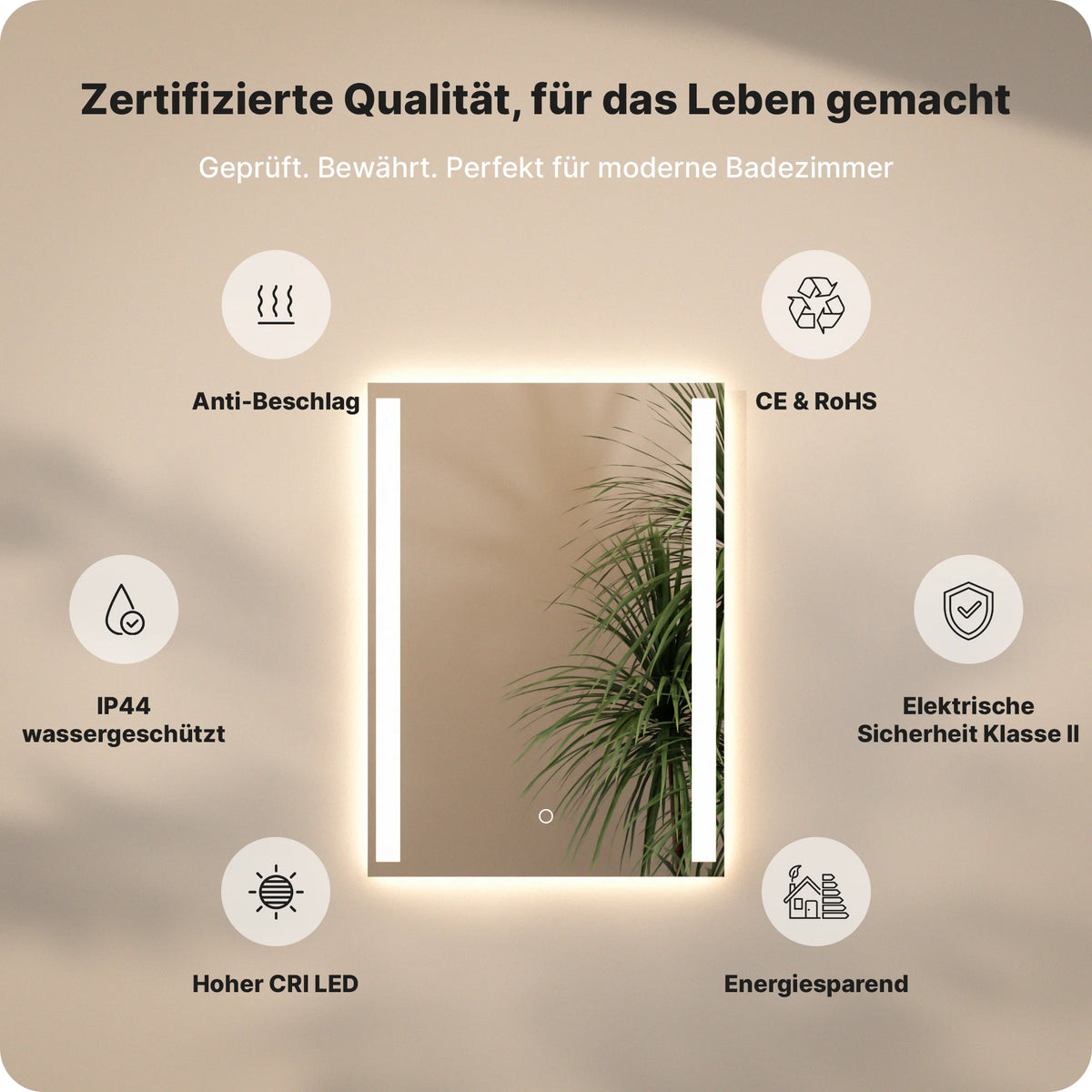 Badezimmerspiegel - 90x65 cm Rechteckig – Rahmenlos