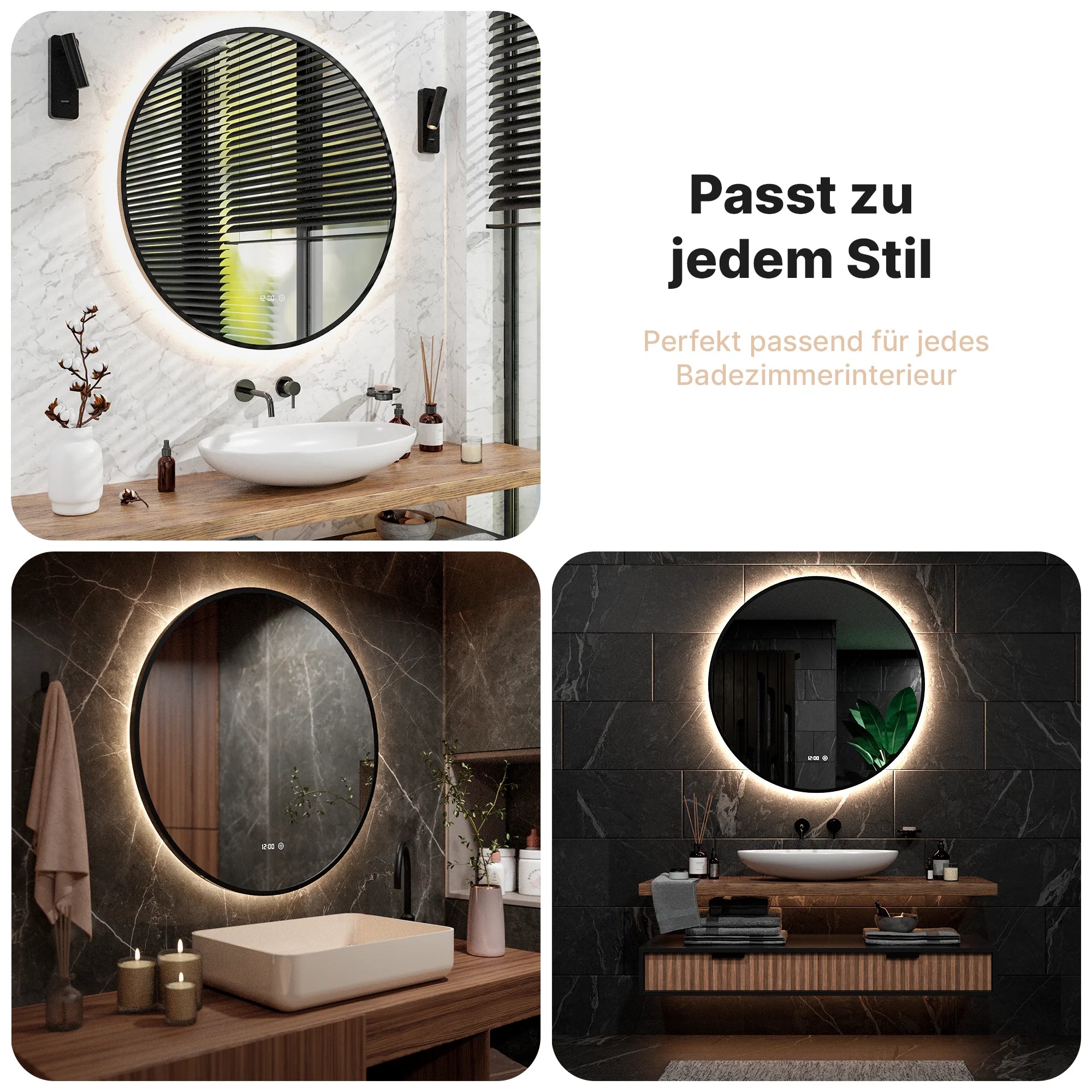 Badezimmerspiegel - Rund - 100cm - Schwarzer Rahmen