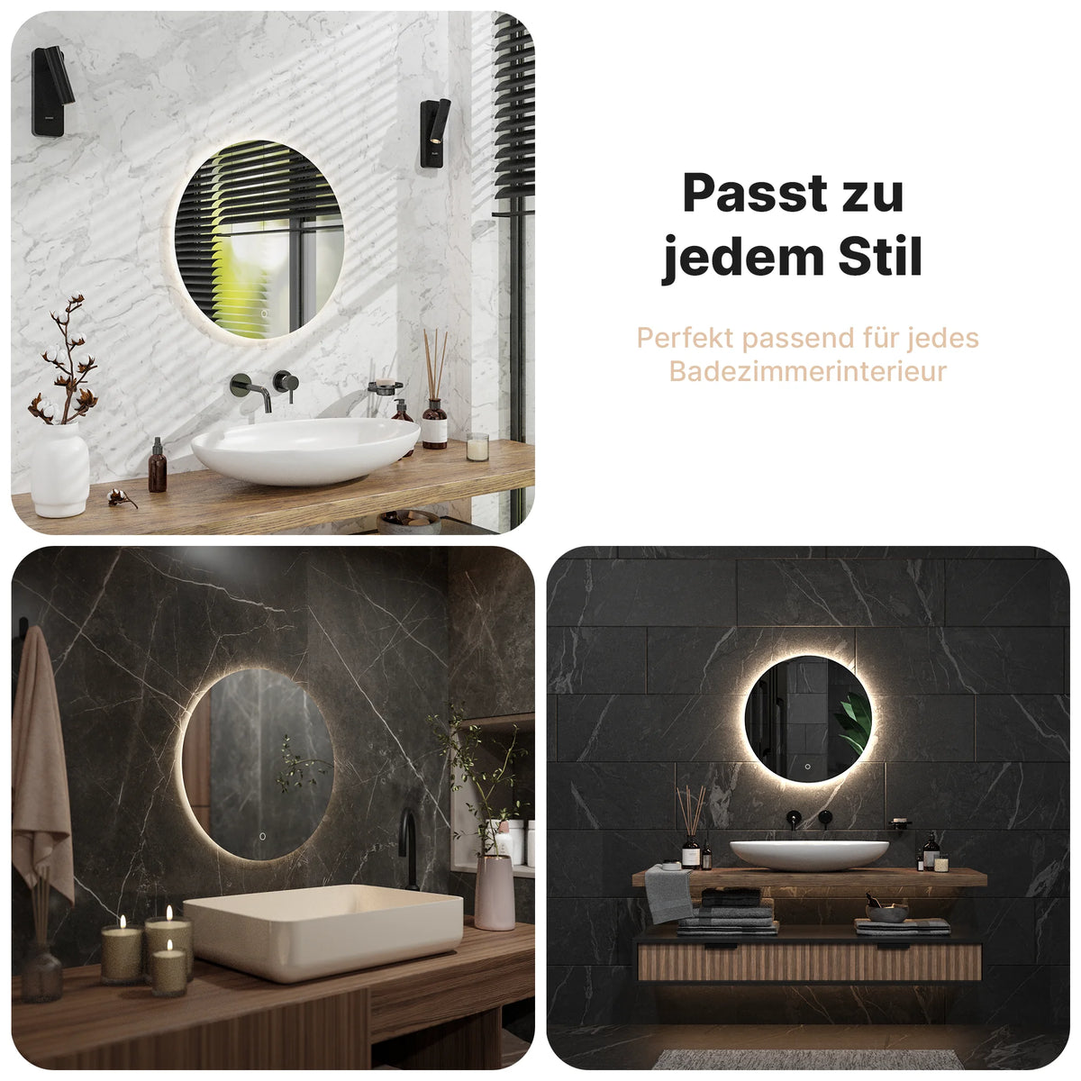 Badezimmerspiegel - Rund - 60cm - Rahmenlos - Vorbestellen