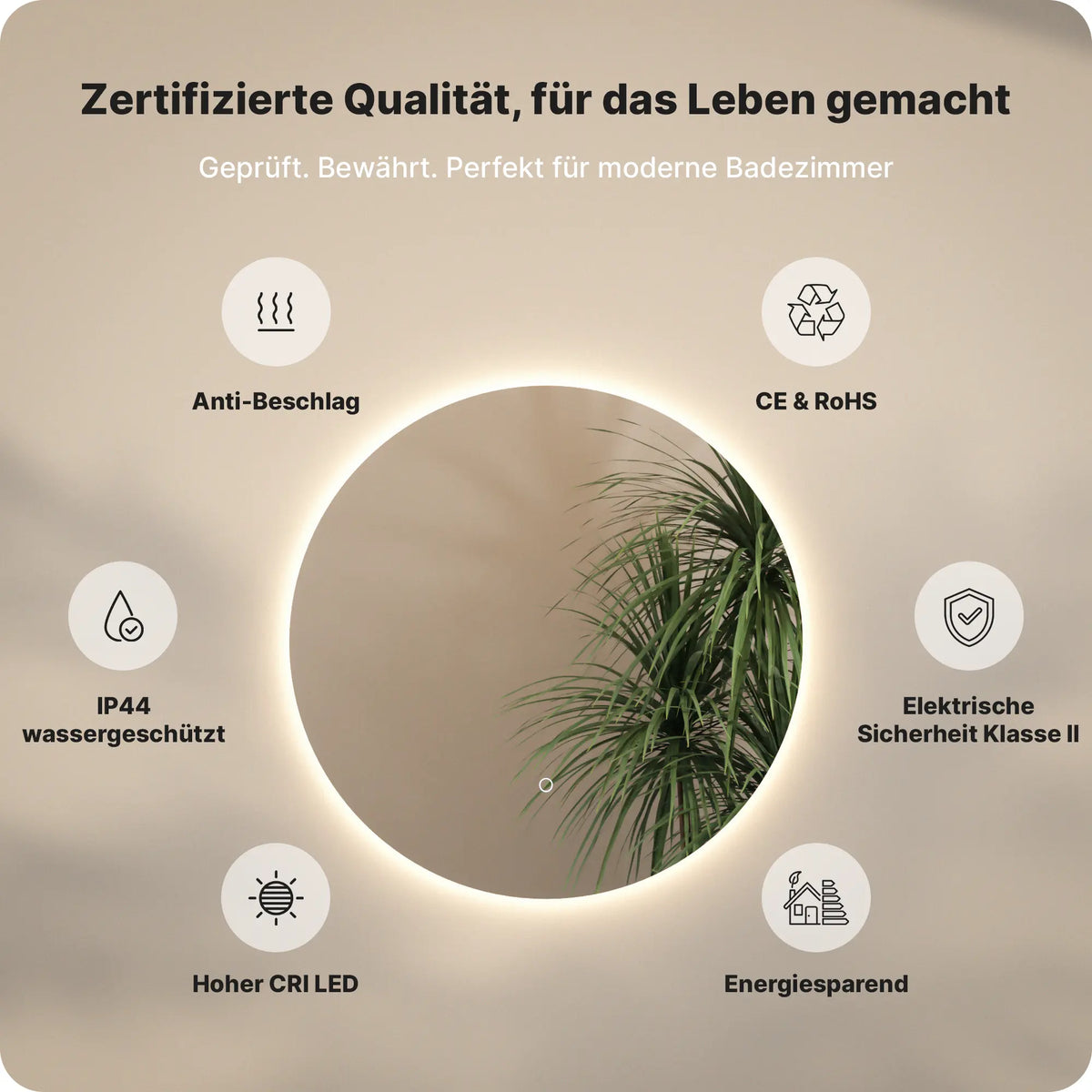 Badezimmerspiegel - Rund - 60cm - Rahmenlos - Vorbestellen