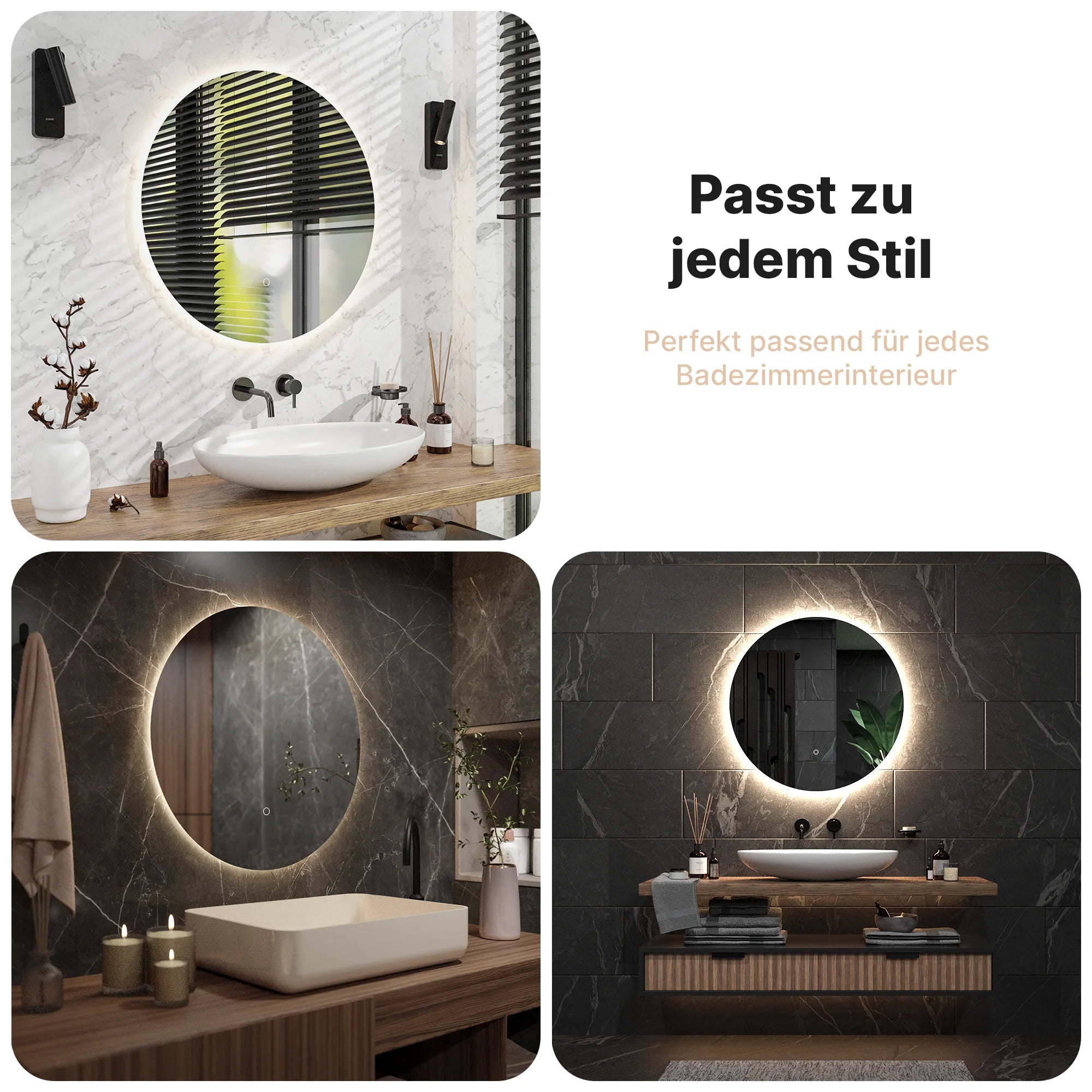 Badezimmerspiegel - Rund - 80cm - Rahmenlos - Vorbestellen