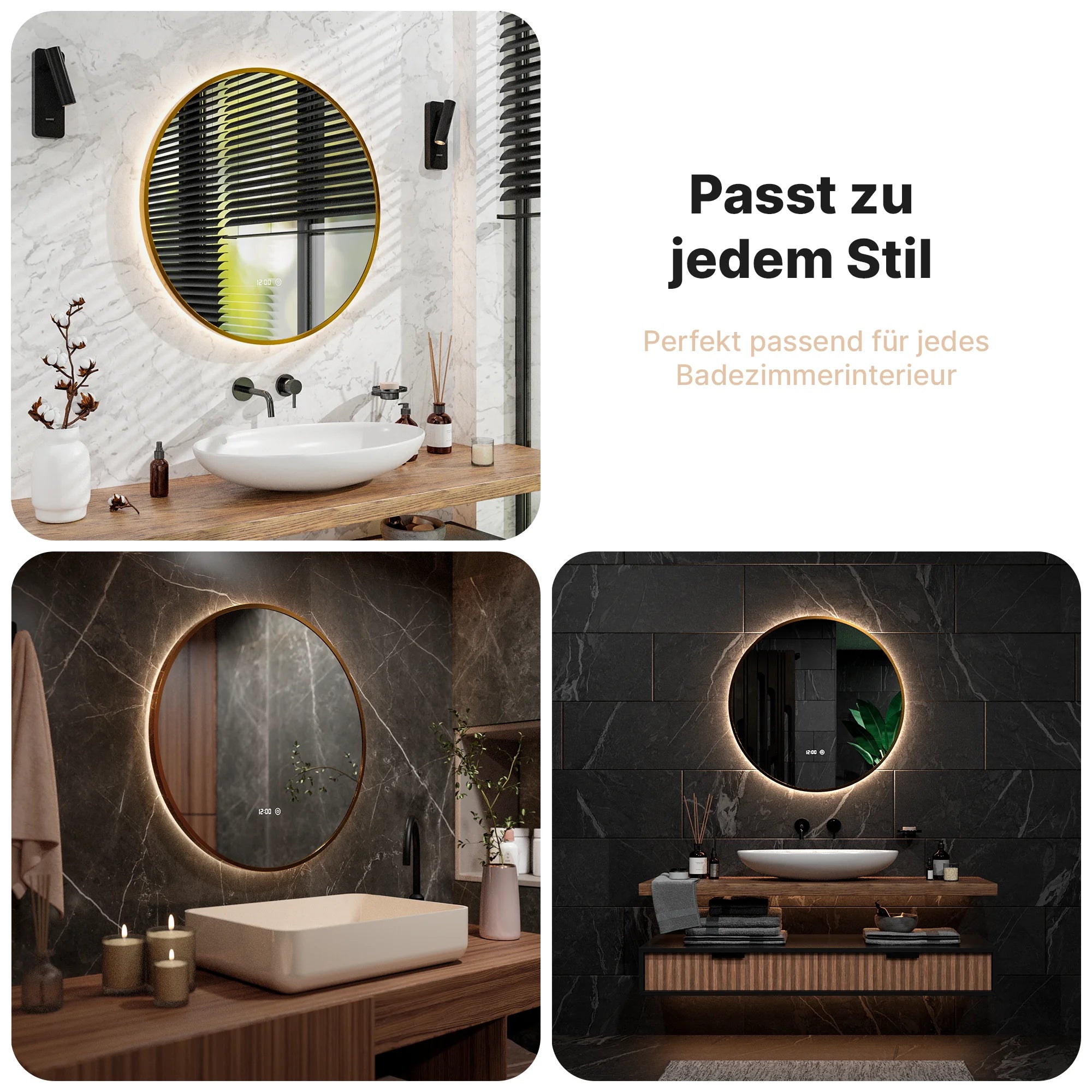 Badezimmerspiegel - Rund - 80 cm - Gold Rahmen - Vorbestellen
