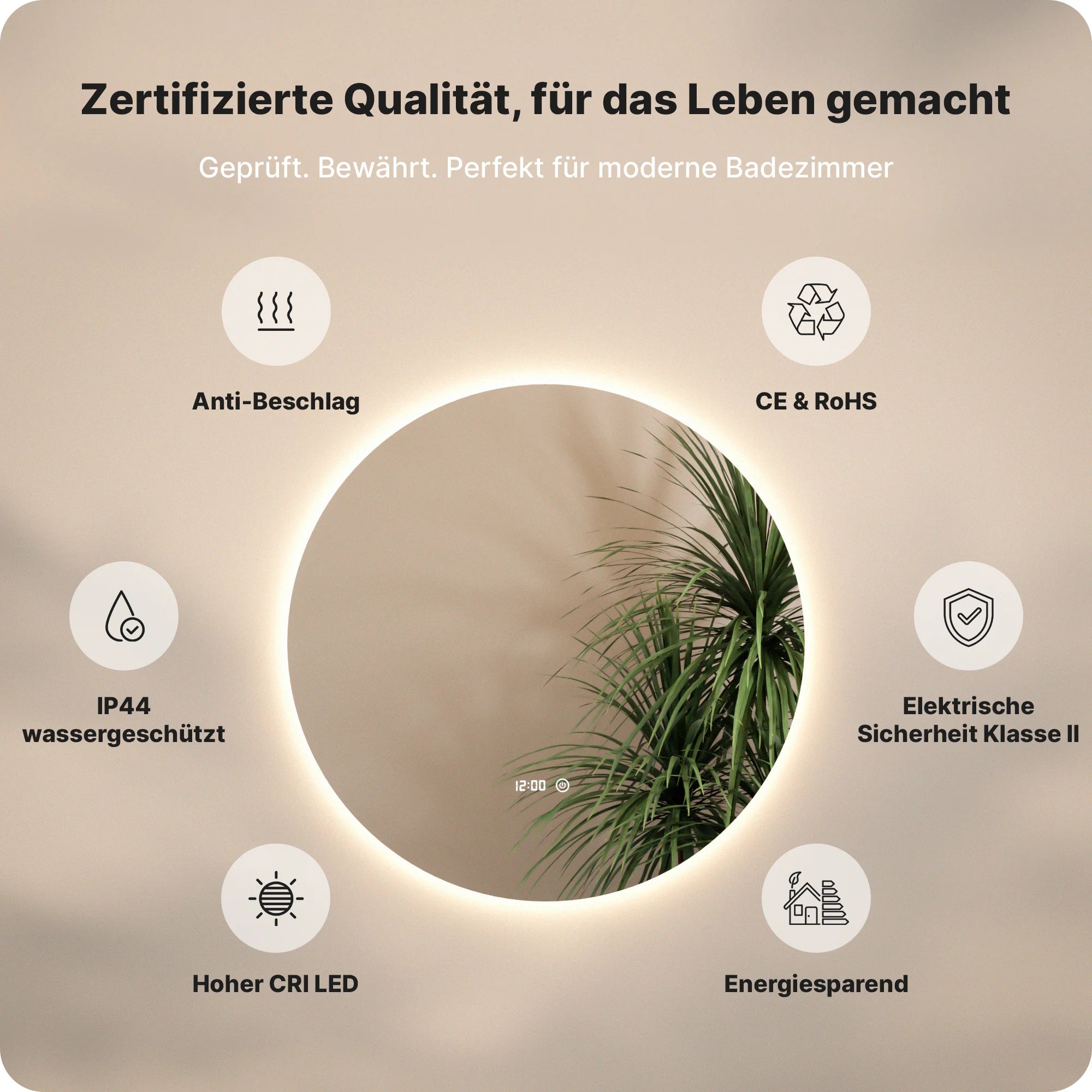Badezimmerspiegel - Rund - 80cm - Rahmenlos - Vorbestellen