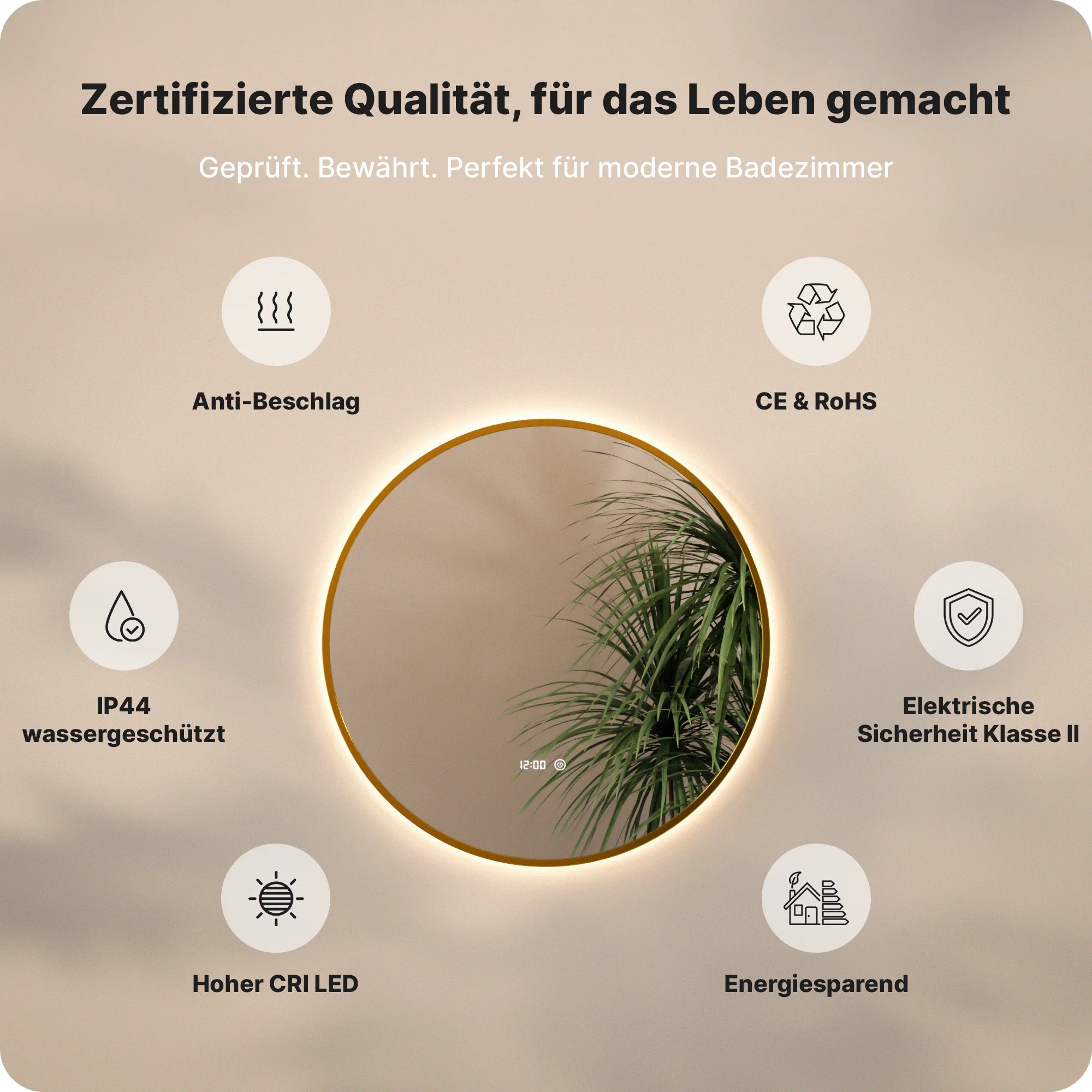 Badezimmerspiegel - Rund - 80 cm - Gold Rahmen - Vorbestellen