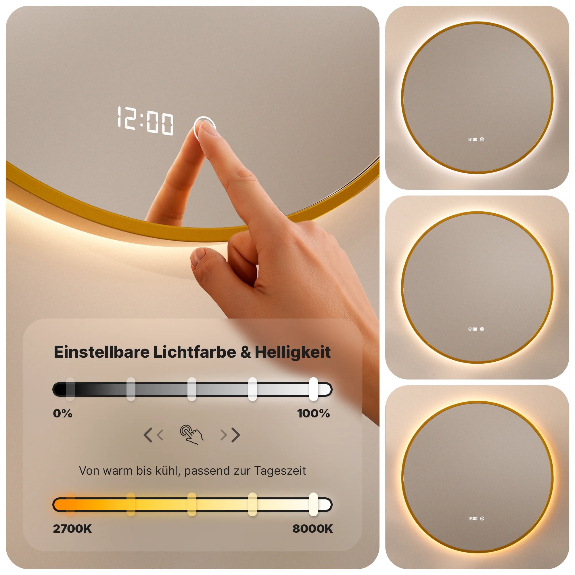 Badezimmerspiegel - Rund - 80 cm - Gold Rahmen - Vorbestellen