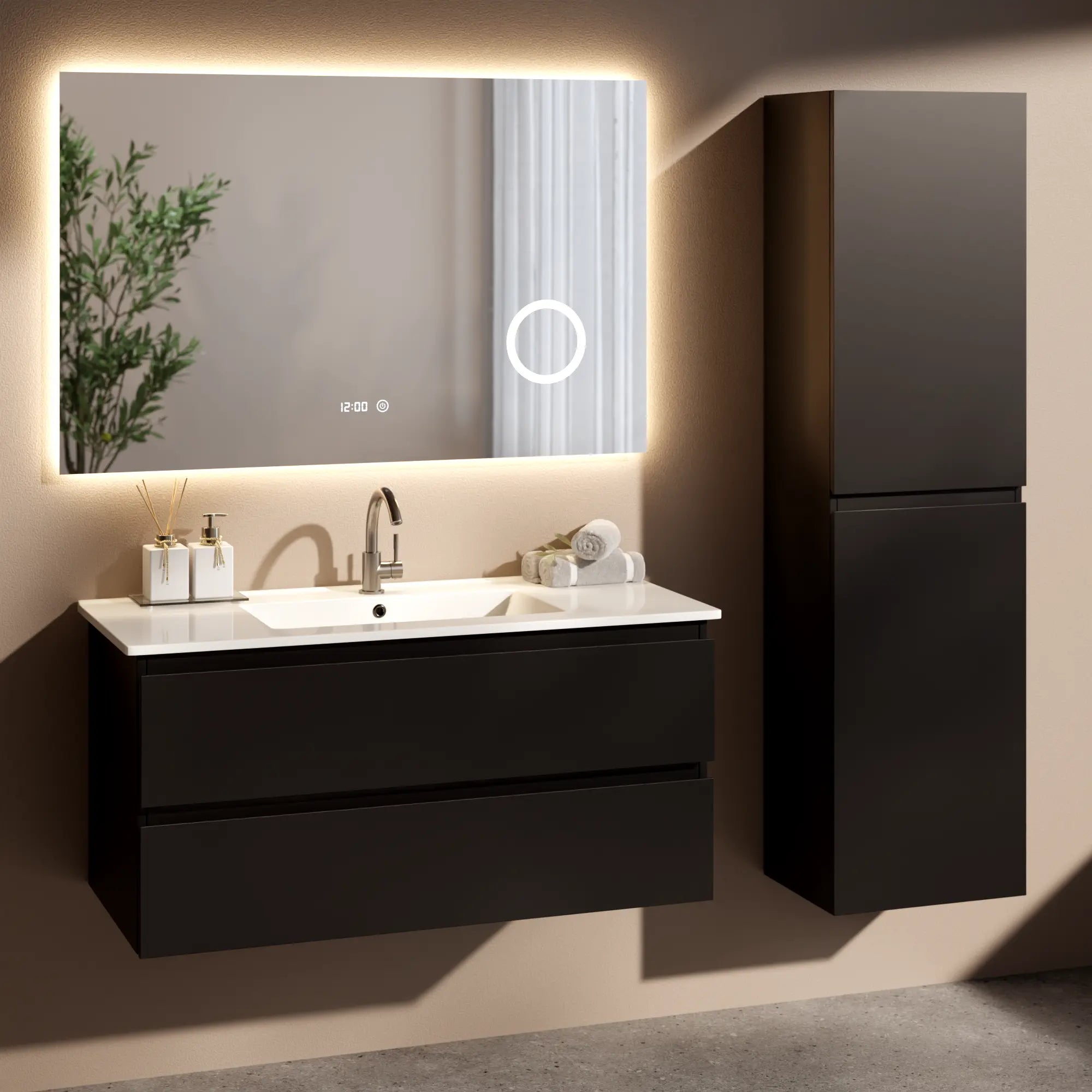 Badezimmermöbel Varo – 100 cm – Schwarz-Weißes Waschbecken – VORBESTELLUNG - Vorbestellen